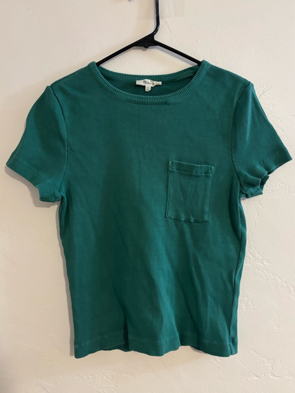 Madewell Teal Ribbed Short Sleeve Pocket Tee